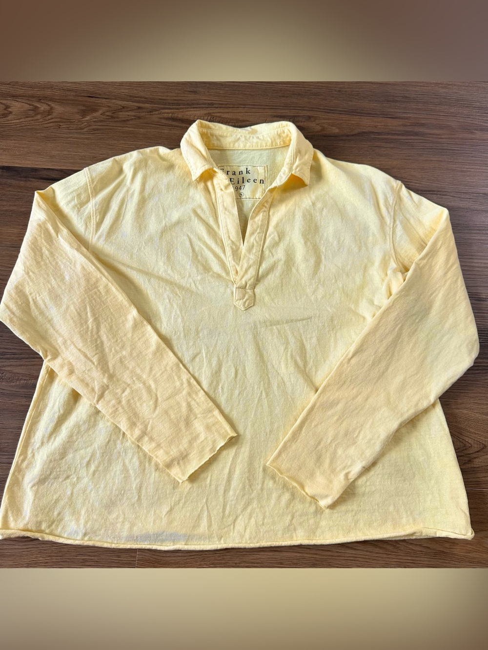 Frank & Eileen Patrick Popover Henley Top Small Yellow Jersey Relaxed Coastal